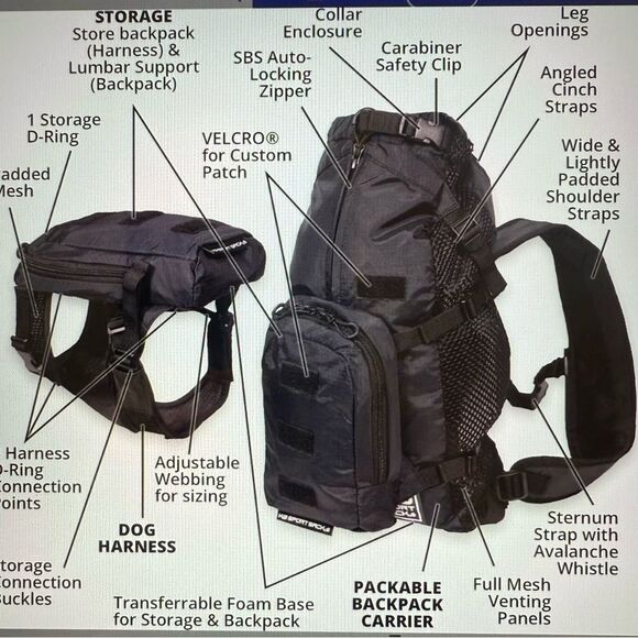 K9 Sport Sack Walk-On Packable Backpack Dog Carrier, Black Large - Picture 2 of 7